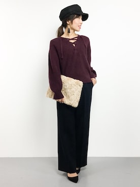 「coca（coca）（コカ）のアイテム（クラッチバッグ）」を使った、RINAさん（レディース・160cm）の冬コーディネート