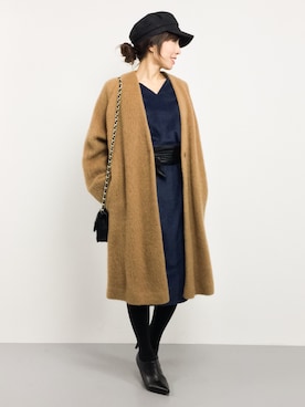 「ADAM ET ROPE'（アダムエロペ）のアイテム（ノーカラージャケット）」を使った、RINAさん（レディース・160cm）の冬コーディネート