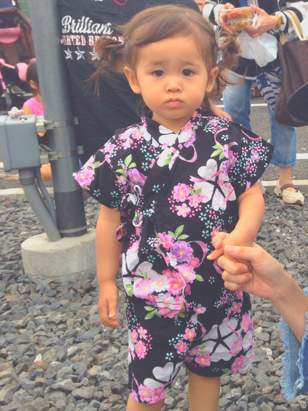 「キッズコーデ、甚平、祭り、お祭り、お祭りコーデ、女の子、女の子コーデ、おだんごヘアー」｜「西松屋のアイテム（浴衣、その他）」を使った、shino.antanさん（キッズ・80cm）の夏コーディネートの1枚目の写真