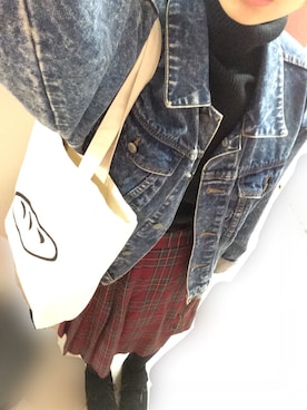 「赤チェック」｜「アイテム（モカシン/デッキシューズ）」を使った、uさん（レディース・150cm）の秋コーディネート