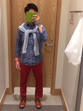 「アイテム（アナログ腕時計、ピンク系）」を使った、しゅうちぇるさん（メンズ・162cm）の春コーディネート