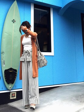 「Mila Owen（ミラオーウェン）のアイテム（カーディガン/ボレロ、ブラウン系）」を使った、hoshi_romiさん（レディース・165cm）の春コーディネート