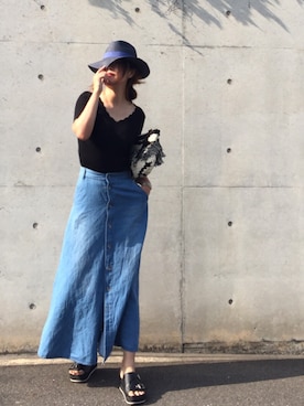 「アイテム（ハット、ブルー系）」を使った、hoshi_romiさん（レディース・165cm）の夏コーディネート