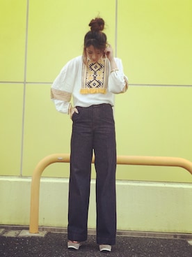 「ZARA（ザラ）のアイテム（シャツ/ブラウス、ホワイト系）」を使った、hoshi_romiさん（レディース・165cm）の夏コーディネート