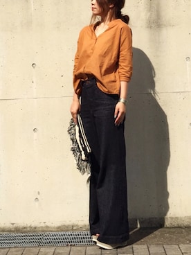 「no brand（ノーブランド）のアイテム（シャツ/ブラウス、ブラウン系）」を使った、hoshi_romiさん（レディース・165cm）の夏コーディネート