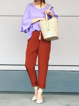 「no brand（ノーブランド）のアイテム（ニット/セーター、パープル系）」を使った、hoshi_romiさん（レディース・165cm）の夏コーディネート