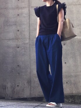 「myclozetteのアイテム（Tシャツ/カットソー、ブラック系）」を使った、hoshi_romiさん（レディース・165cm）の夏コーディネート