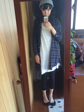 「チェックシャツワンピース」｜「アイテム（チュニック）」を使った、かなち〜。さん（レディース・174cm）の秋コーディネート
