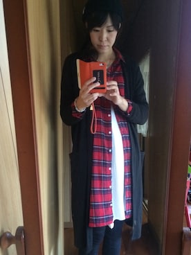 「チェックシャツワンピース」｜「アイテム（チュニック）」を使った、かなち〜。さん（レディース・174cm）の秋コーディネート
