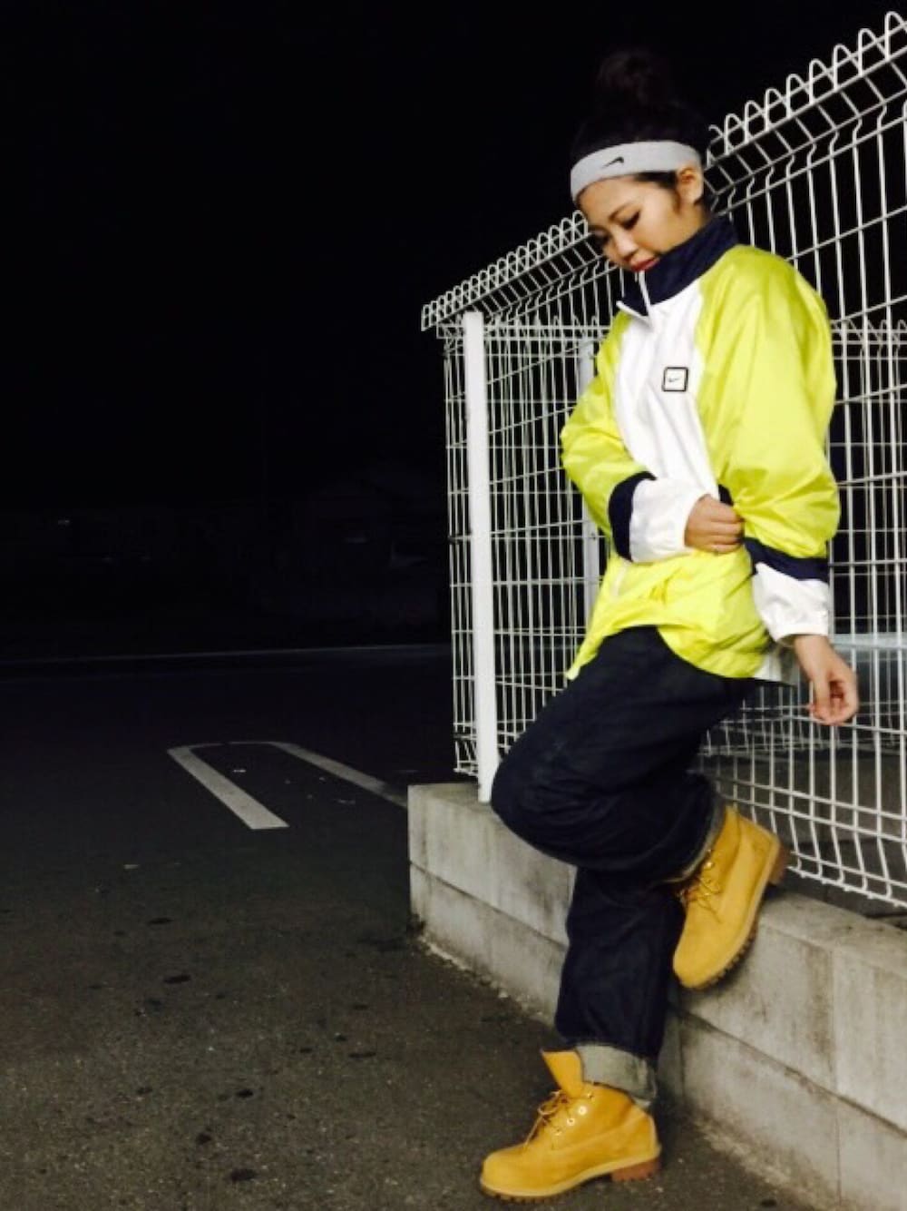 「ootd、NIKE、ヘアバンド、マウンテンパーカー、Polo Ralph Lauren、Timberland」｜「NIKEのアイテム（ヘアバンド、グレー系）」を使った、enyatonさん（レディース・163cm）の秋コーディネートの1枚目の写真