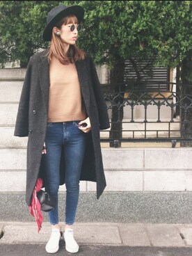 「GLOBAL WORK（グローバルワーク）のフェルトロングブリムハット/705078（ハット）」を使った、maichinさん（レディース・178cm）の冬コーディネート