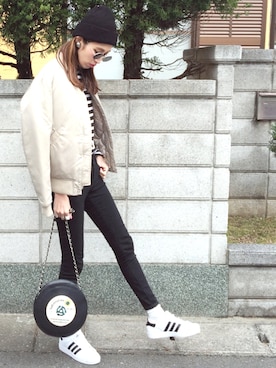 「MOUSSY（マウジー）のアイテム（ブルゾン）」を使った、maichinさん（レディース・178cm）の冬コーディネート