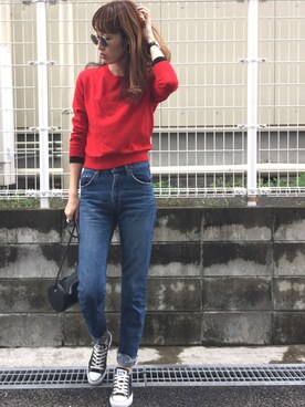 「MOUSSY（マウジー）のCUT OFF STRAIGHT（デニムパンツ）」を使った、maichinさん（レディース・178cm）の春コーディネート