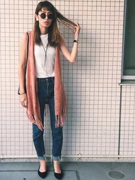 「MOUSSY（マウジー）のCUT OFF STRAIGHT（デニムパンツ）」を使った、maichinさん（レディース・178cm）の夏コーディネート