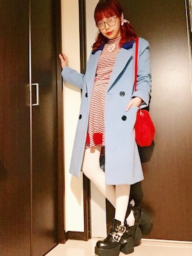 「白タイツ」｜「アイテム（チェスターコート）」を使った、瀬戸あゆみさん（レディース・152cm）の冬コーディネート