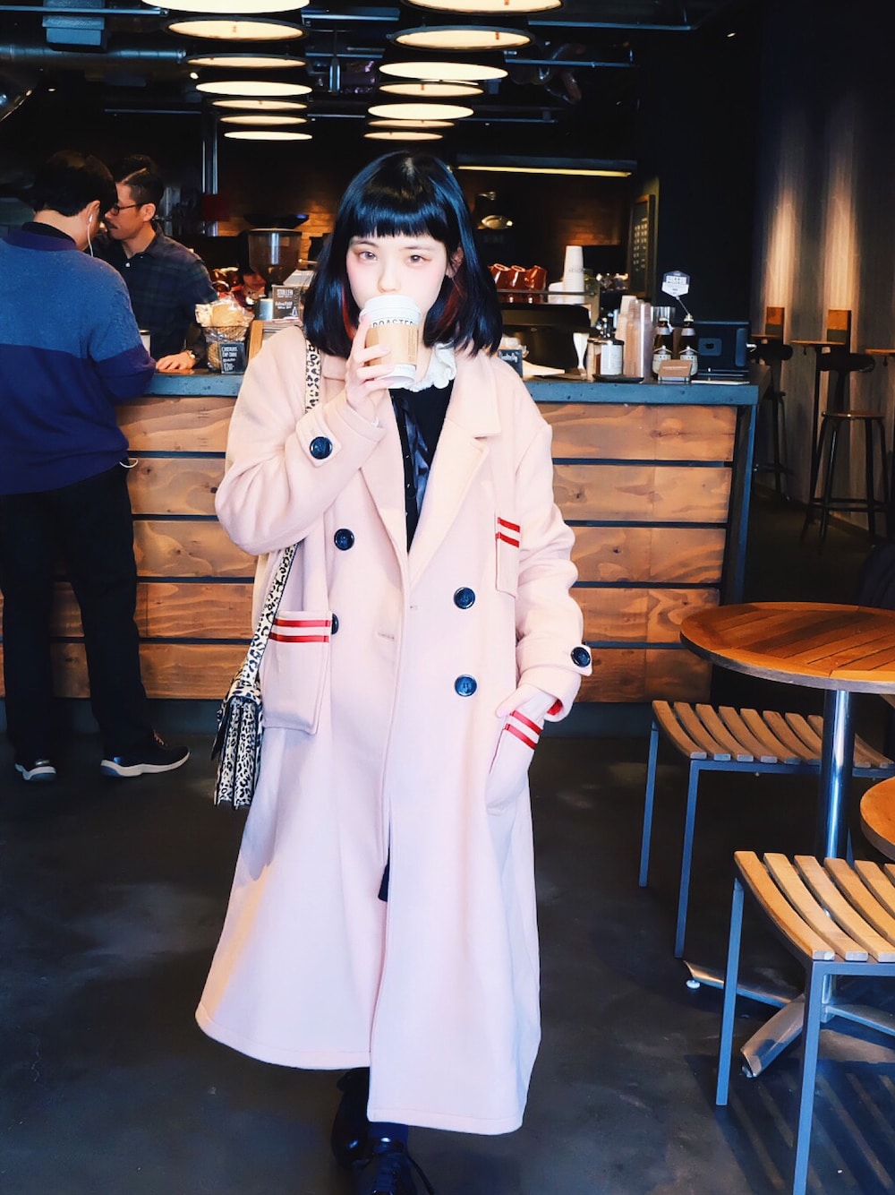 「Aymmy in the batty girls、g.v.g.v.、UNIF」｜「Aymmy in the batty girlsのCITY SCHOOL Aラインチェスターコート（チェスターコート、ベージュ系）」を使った、瀬戸あゆみさん（レディース・152cm）の冬コーディネートの1枚目の写真