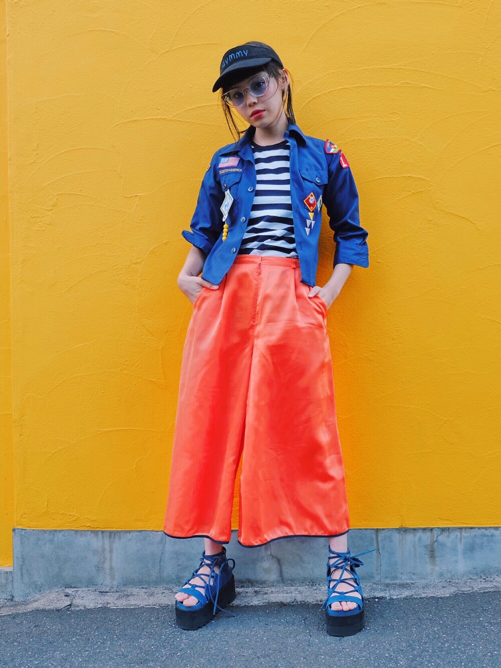 「Aymmy in the batty girls、オレンジ」｜「Aymmy in the batty girlsのHORIZON シフォン スカンツ（その他パンツ、オレンジ系）」を使った、瀬戸あゆみさん（レディース・152cm）の夏コーディネートの1枚目の写真