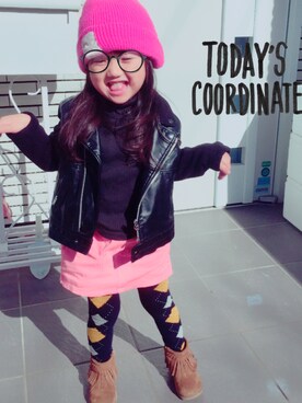 「アイテム（タイツ/ストッキング、ブルー系）」を使った、poccciさん（キッズ・100cm）の秋コーディネート