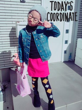 「アイテム（タイツ/ストッキング、ブルー系）」を使った、poccciさん（キッズ・120cm）の秋コーディネート