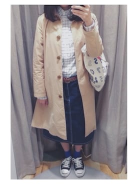 「ペンシルスカート」｜「アイテム（ステンカラーコート）」を使った、だちこさん（レディース・157cm）の春コーディネート