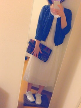 「グレープフルーツムーンのアイテム（クラッチバッグ、その他）」を使った、ハルカさん（レディース・158cm）の秋コーディネート