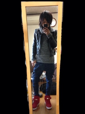 「しまむら（シマムラ）のアイテム（ライダースジャケット）」を使った、sawaさん（メンズ・170cm）の春コーディネート