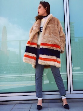 「アイテム（ムートンコート）」を使った、rika iwasaさん（レディース・161cm）の秋コーディネート