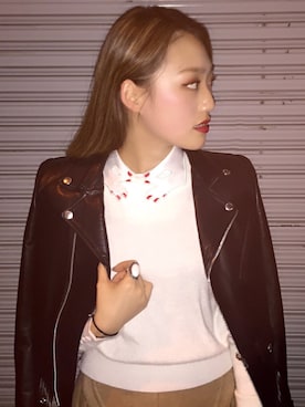 「JOHN LAWRENCE SULLIVAN（ジョンローレンスサリバン）のアイテム（ライダースジャケット）」を使った、rika iwasaさん（レディース・161cm）の秋コーディネート