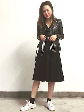 「JOHN LAWRENCE SULLIVAN（ジョンローレンスサリバン）のアイテム（ライダースジャケット）」を使った、rika iwasaさん（レディース・161cm）の冬コーディネート