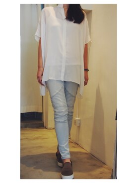 「minouのアイテム（その他トップス、ホワイト系）」を使った、Mikoさん（レディース・173cm）の夏コーディネート