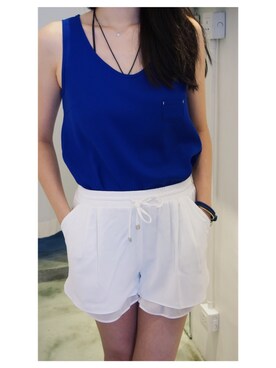 「minouのアイテム（タンクトップ、ブルー系）」を使った、Mikoさん（レディース・173cm）の夏コーディネート