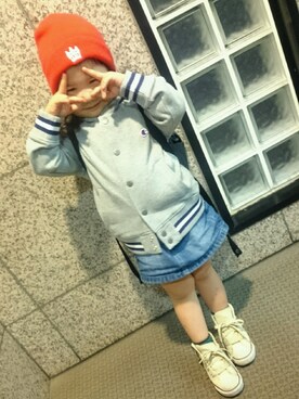 「RCWB（アールシーダブリュービー）のアイテム（帽子）」を使った、SAKUSORAさん（キッズ・90cm）の秋コーディネート