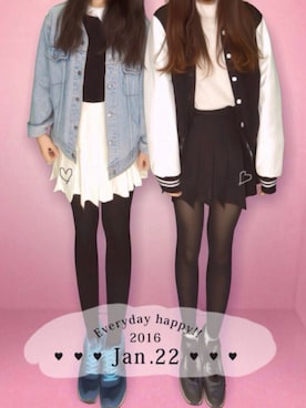 「双子コーデ」｜「アイテム（スタジャン）」を使った、hさん（レディース・159cm）の冬コーディネート