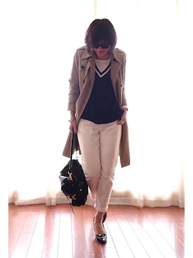 「UNIQLO（ユニクロ）のアイテム（ニット/セーター、ブルー系）」を使った、なおゆう2006さん（レディース・161cm）の春コーディネート
