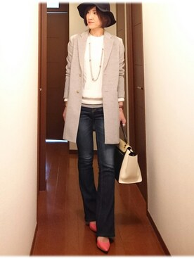 「UNIQLO（ユニクロ）のアイテム（ニット/セーター、ホワイト系）」を使った、なおゆう2006さん（レディース・161cm）の春コーディネート
