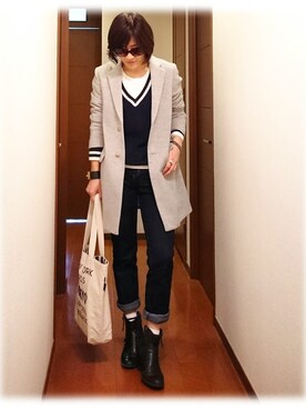 「UNIQLO（ユニクロ）のアイテム（ニット/セーター、ブルー系）」を使った、なおゆう2006さん（レディース・161cm）の春コーディネート