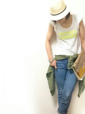 「UNIQLO（ユニクロ）のアイテム（トップス、グリーン系）」を使った、なおゆう2006さん（レディース・161cm）の春コーディネート