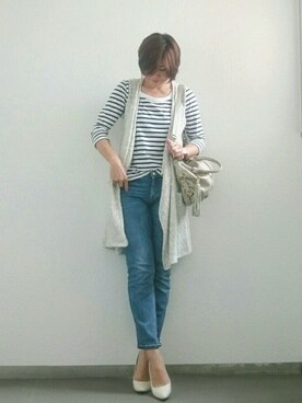 「ZARA（ザラ）のアイテム（Tシャツ/カットソー、ブルー系）」を使った、なおゆう2006さん（レディース・161cm）の春コーディネート