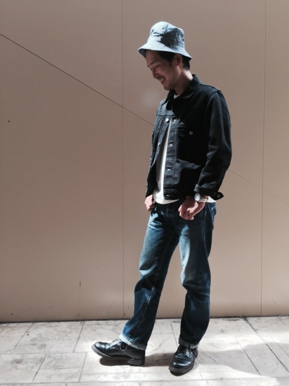 「Denime、ハット、ジージャン、Gジャン、ドゥニーム、XX」｜「Made in JAPAN denim (middle straight)のXX type -One Wash-（デニムパンツ、ブルー系）」を使った、Denime MOP滋賀竜王店さん（メンズ・178cm）の夏コーディネートの1枚目の写真