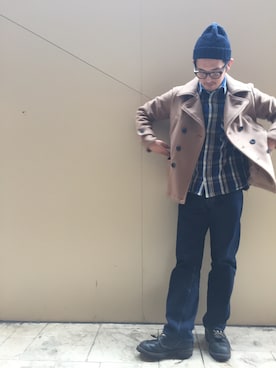 「メルトン」｜「アイテム（ピーコート）」を使った、Denime MOP滋賀竜王店さん（メンズ・178cm）の秋コーディネート