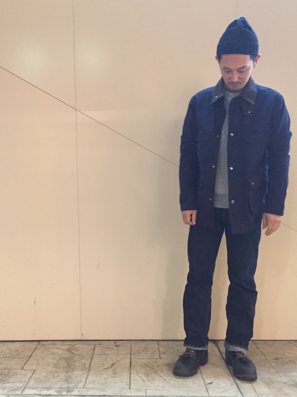 「ドゥニーム、Denime、ジャケットスタイル、春ジャケット、ミリタリージャケット、デニムコーデ、XX」｜「Denimeのフィールドジャケット（ミリタリージャケット、ブルー系）」を使った、Denime MOP滋賀竜王店さん（メンズ・178cm）の冬コーディネートの1枚目の写真
