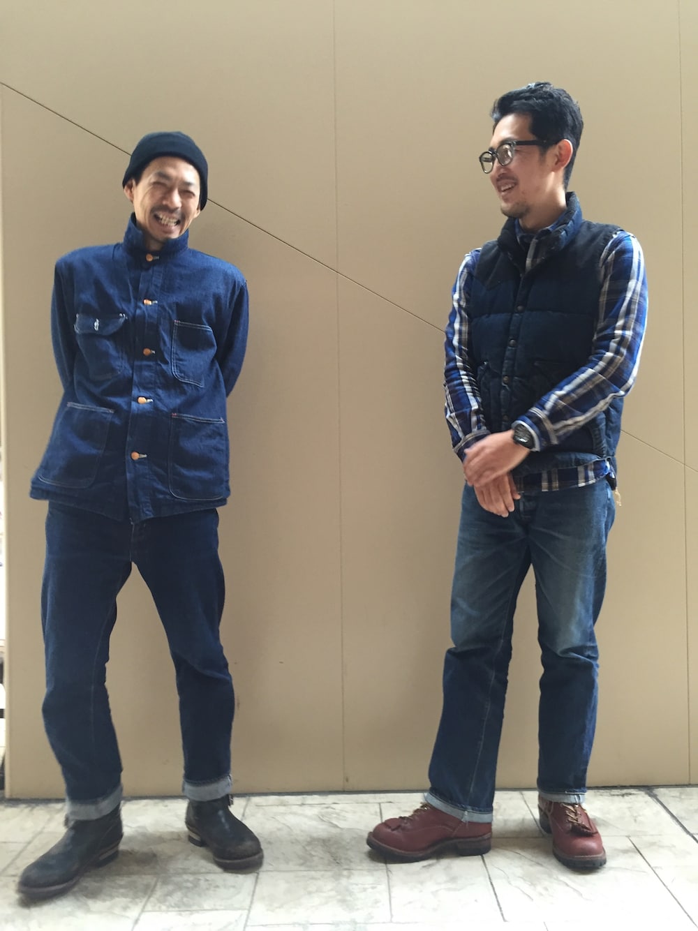 「Denime、ドゥニーム、デニム、スタッフ、コラボ、XX、デニムオンデニム」｜「Made in JAPAN denim (middle straight)のXX type-Non Wash-（デニムパンツ、ブルー系）」を使った、Denime MOP滋賀竜王店さん（メンズ・178cm）の冬コーディネートの1枚目の写真