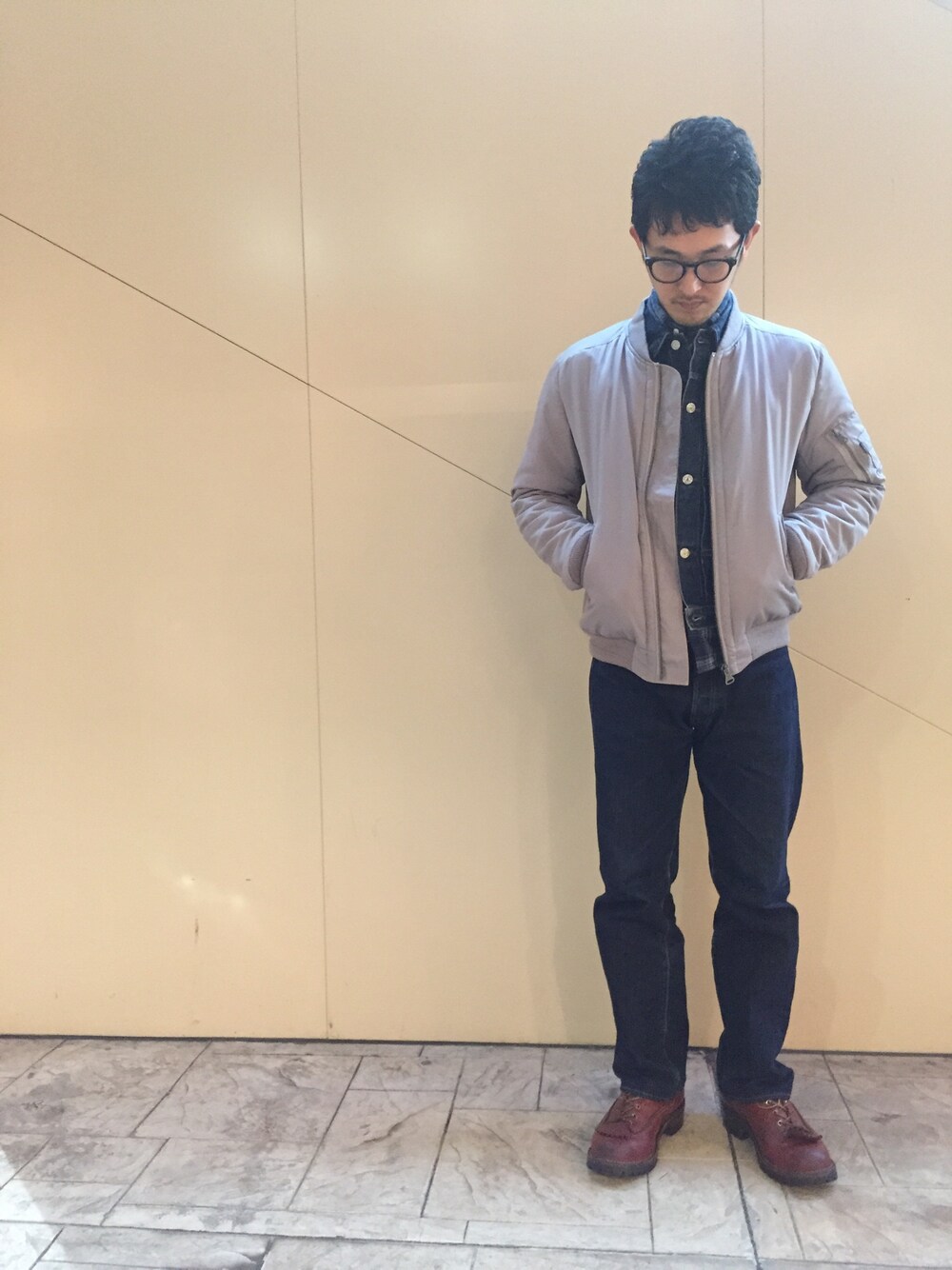 「ドゥニーム、Denime、MA-1、ブルゾン、ミリタリージャケット、春ジャケット、春コーデ、春色、春カラー、XX」｜「DenimeのMA-1 JACKET（MA-1、グレー系）」を使った、Denime MOP滋賀竜王店さん（メンズ・178cm）の冬コーディネートの1枚目の写真