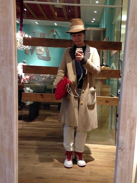 「マリン」｜「アイテム（カバーオール）」を使った、丸山理奈さん（レディース・163cm）の秋コーディネート