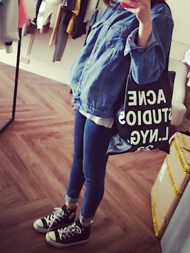 「STYLENANDA（スタイルナンダ）のアイテム（デニムジャケット）」を使った、Miaさん（レディース・158cm）の春コーディネート