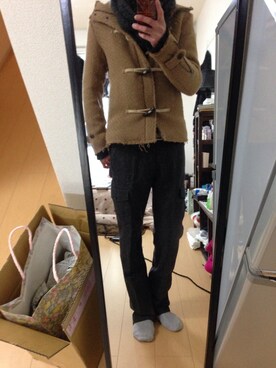 「SCHLUSSEL（シュリセル）のアイテム（ダッフルコート）」を使った、充血うさぎさん（メンズ・170cm）の冬コーディネート