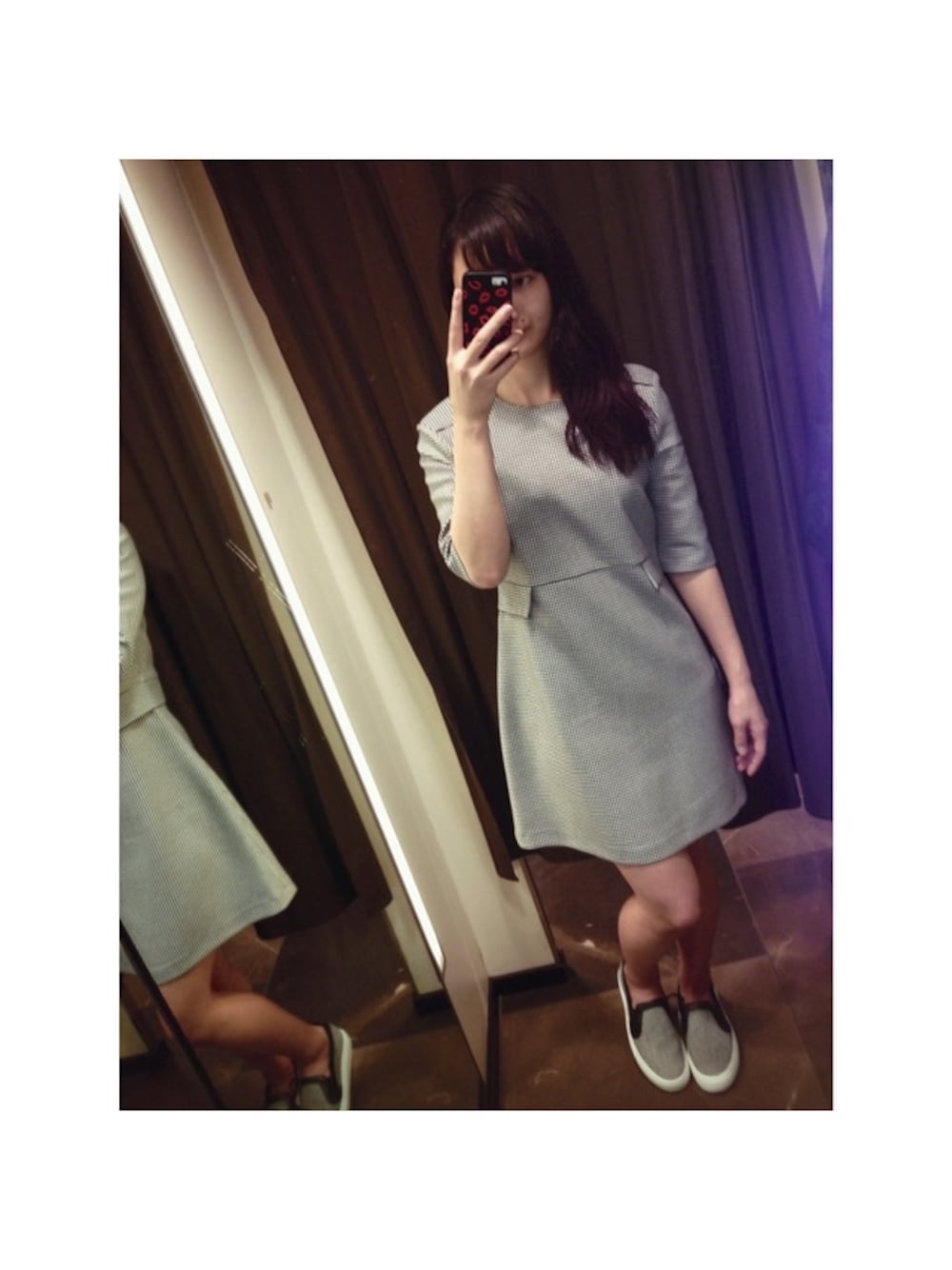 「ZARA、ザラ、dress、ドレス、ワンピース、ワンピース×スニーカー、Houndstooth、千鳥柄、チェック、グレー」｜「ZARAのhoundstooth check dress（ワンピース、グレー系）」を使った、manamanaさん（レディース・157cm）の冬コーディネートの1枚目の写真