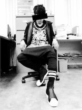 「RickOwens×adidas」｜「アイテム（ライダースジャケット）」を使った、F.Gさん（メンズ・168cm）の冬コーディネート