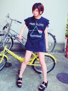 「MONKI（モンキ）のアイテム（サンダル）」を使った、那須千晴さん（レディース・154cm）の夏コーディネート