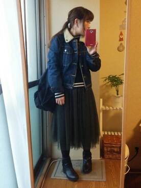 「アイテム（アナログ腕時計、ピンク系）」を使った、yuiさん（レディース・151cm）の冬コーディネート